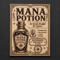 Mana Potion Wood Sign, Fantasy Potion Wall Art, Arcane Magic Decor, shown in the main close-up listing view with its overall design visible.