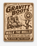 Retro Space Boots Wood Sign, Sci Fi Wall Art Plaque, Gravity Boots Engraved Birch Decor, shown in the main close-up listing view with its overall design visible.