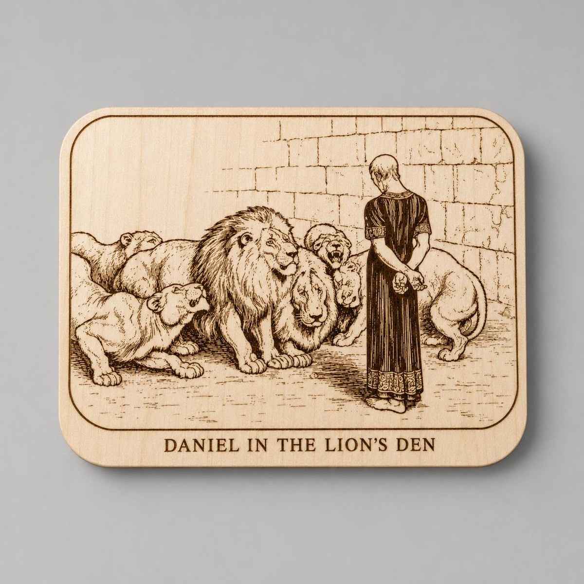 Photo-Drama of Creation Slide – Daniel in the Lion’s Den – Birch Plaque, shown in the main close-up listing view with its overall design visible.