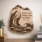Psalm 46:1 Refuge Wood Plaque – Birch Scripture Wall Decor, shown in an additional close-up listing view with visible shape and details.