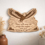 Isaiah 40:31 Wood Scripture Plaque, Eagle Wall Decor, Birch Bible Verse Sign, shown in the main close-up listing view with its overall design visible.