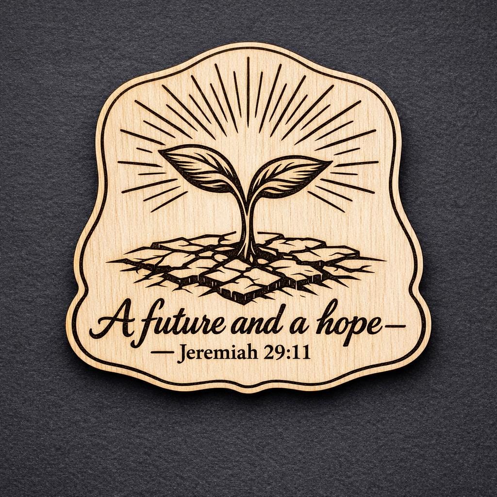 Jeremiah 29:11 Wood Scripture Plaque, Future and Hope Bible Verse Sign, Birch Wall Decor, shown in an additional close-up listing view with visible shape and details.