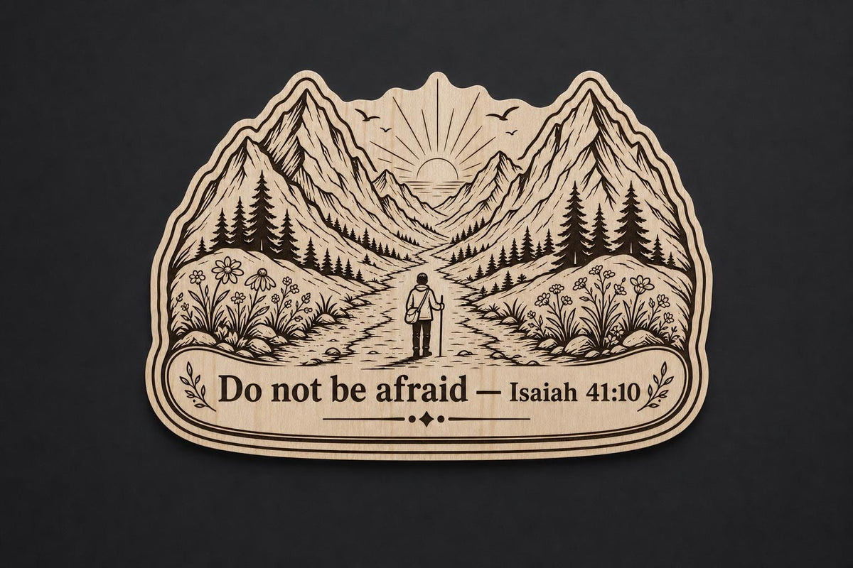 Isaiah 41:10 Wood Scripture Plaque, Do Not Be Afraid Sign, Birch Mountain Wall Decor, shown in the main close-up listing view with its overall design visible.