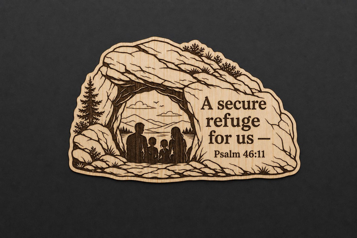 Psalm 46:11 Wood Scripture Plaque, Secure Refuge Bible Verse Sign, Birch Wall Decor, shown in the main close-up listing view with its overall design visible.