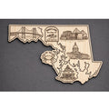 Front close-up of Maryland Wood Wall Art State Welcome Sign Birch Decor, showing dark engraving on natural birch wood.