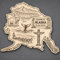 Front close-up of Alaska Wood Wall Art State Welcome Sign Birch Decor, showing dark engraving on natural birch wood.
