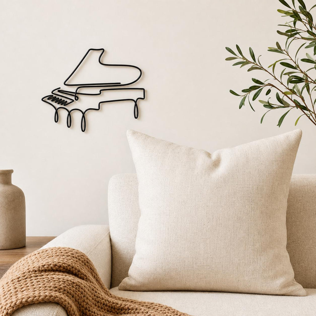 Travel Dreams wall art in black, shown at 12-inch scale in a modern living room