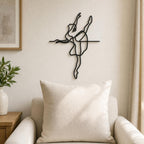 Ballet Dancer wall art in black, shown at 12-inch scale in a modern living room