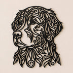 Close-up of Bernese Mountain Dog filigree wall art in black at accurate 12-inch scale