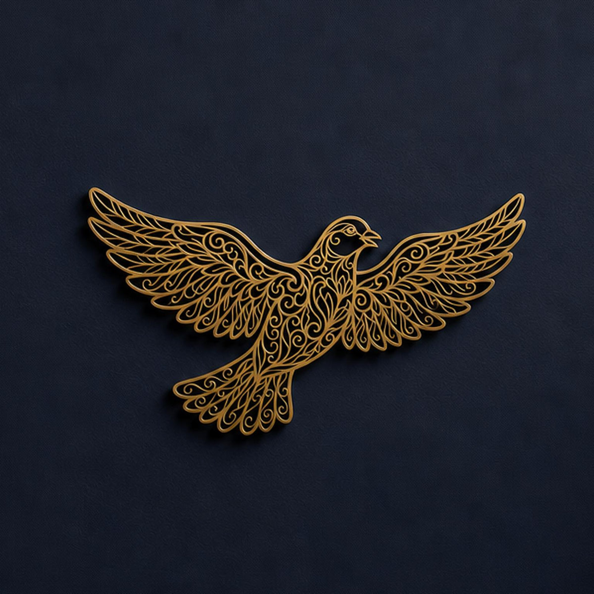 Close-up of Flying Bird filigree wall art in Gold in a contrasting room