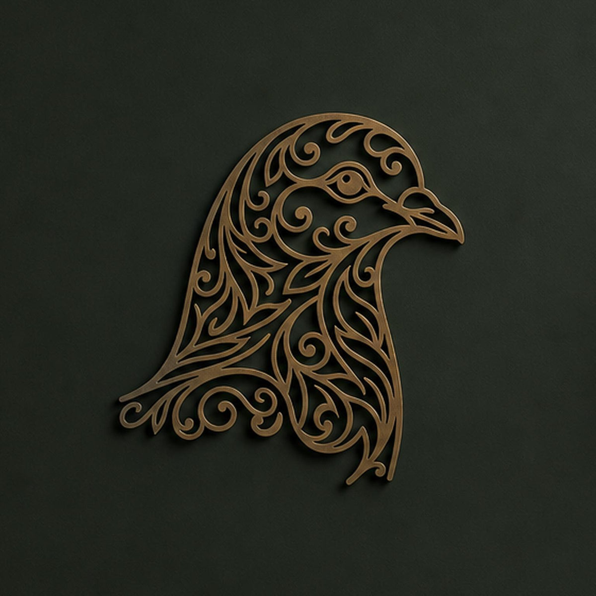 Close-up of Falcon Head filigree wall art in Silver in a contrasting room