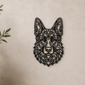 Close-up of German Shepherd filigree wall art in black at accurate 12-inch scale