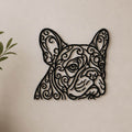 Close-up of Bulldog filigree wall art in black at accurate 12-inch scale