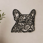 Close-up of Bulldog filigree wall art in black at accurate 12-inch scale