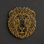 Close-up of Lion Head filigree wall art in Gold in a contrasting room