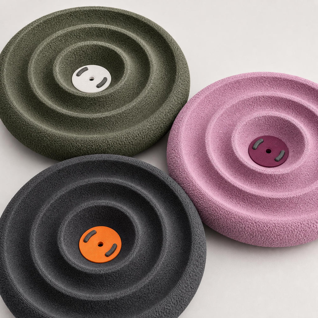 Close-up grouping of Moss and Stone, Sakura Dusk, and Charcoal Citrus colorways