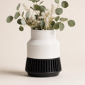 Close-up of the Tall StrataRise sculptural vase in the White and Black Modern Neutral colorway