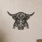 Close-up of Highland Cow filigree wall art in black at accurate 12-inch scale