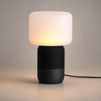 MeshGlow ambient table lamp in Monochrome with Black lattice base and smooth White shade