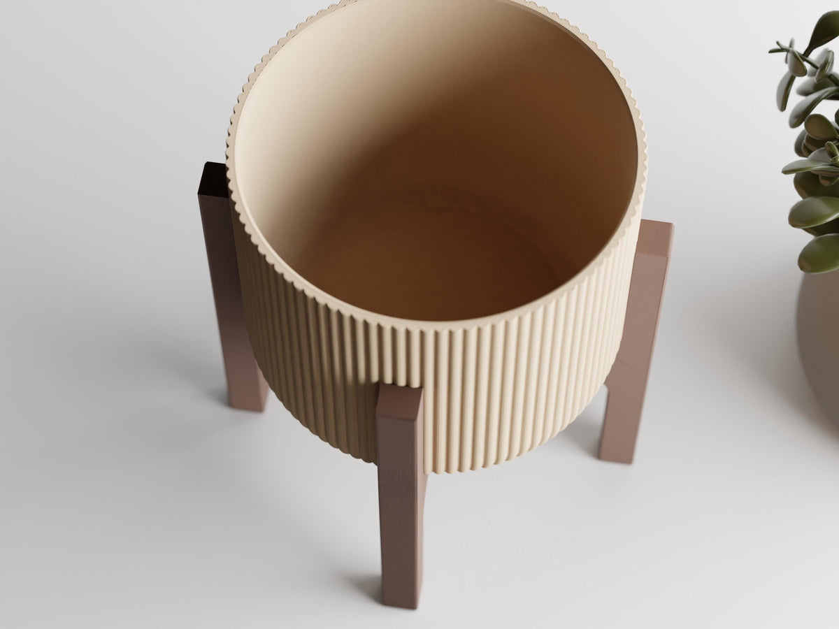 High-angle close-up of the RidgeRest planter showing its open interior and ribbed rim