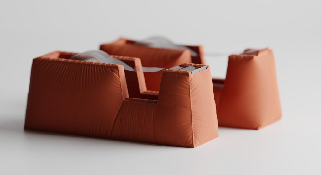 Two complete DrapeCut tape dispenser style options in Terracotta on a plain background