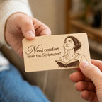 Quiet Harbor Comfort Contact Card being passed between two people in a close-up indoor scene.