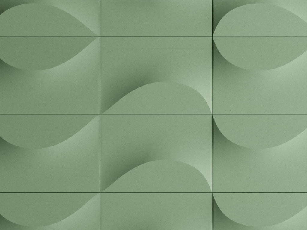 Front close-up of a green TideFold tile arrangement with alternating relief directions