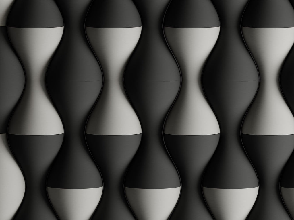 Front close-up of a charcoal and ivory HaloWeave arrangement showing the repeating pattern
