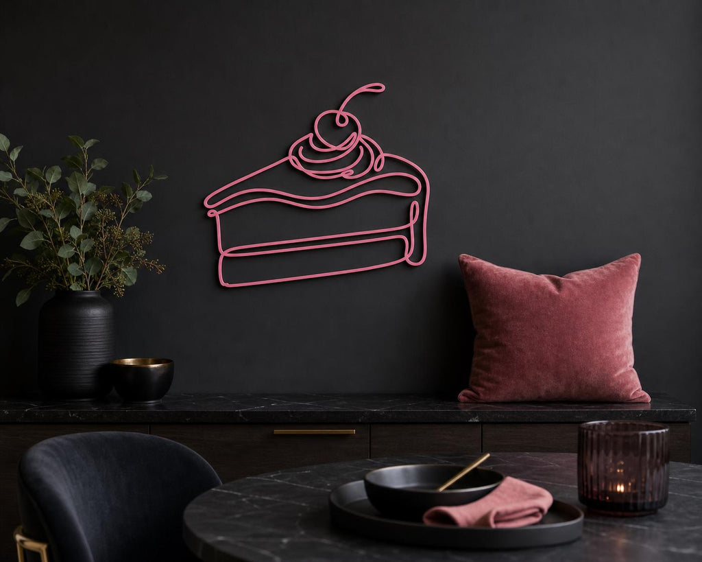 Cake Slice wall art in Pink in a contrasting showcase room
