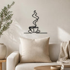 Coffee Cup wall art in black, shown at 12-inch scale in a modern living room