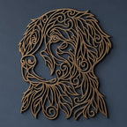 Close-up of Bernese Mountain Dog filigree wall art in Cocoa Brown in a contrasting room