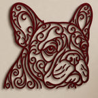 Close-up of Bulldog filigree wall art in Red in a contrasting room