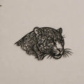 Close-up of Cat Head filigree wall art in black at accurate 12-inch scale