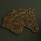 Close-up of Ornate Horse filigree wall art in Cobalt Blue in a contrasting room
