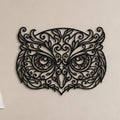 Close-up of Owl filigree wall art in black at accurate 12-inch scale