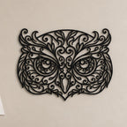Close-up of Owl filigree wall art in black at accurate 12-inch scale
