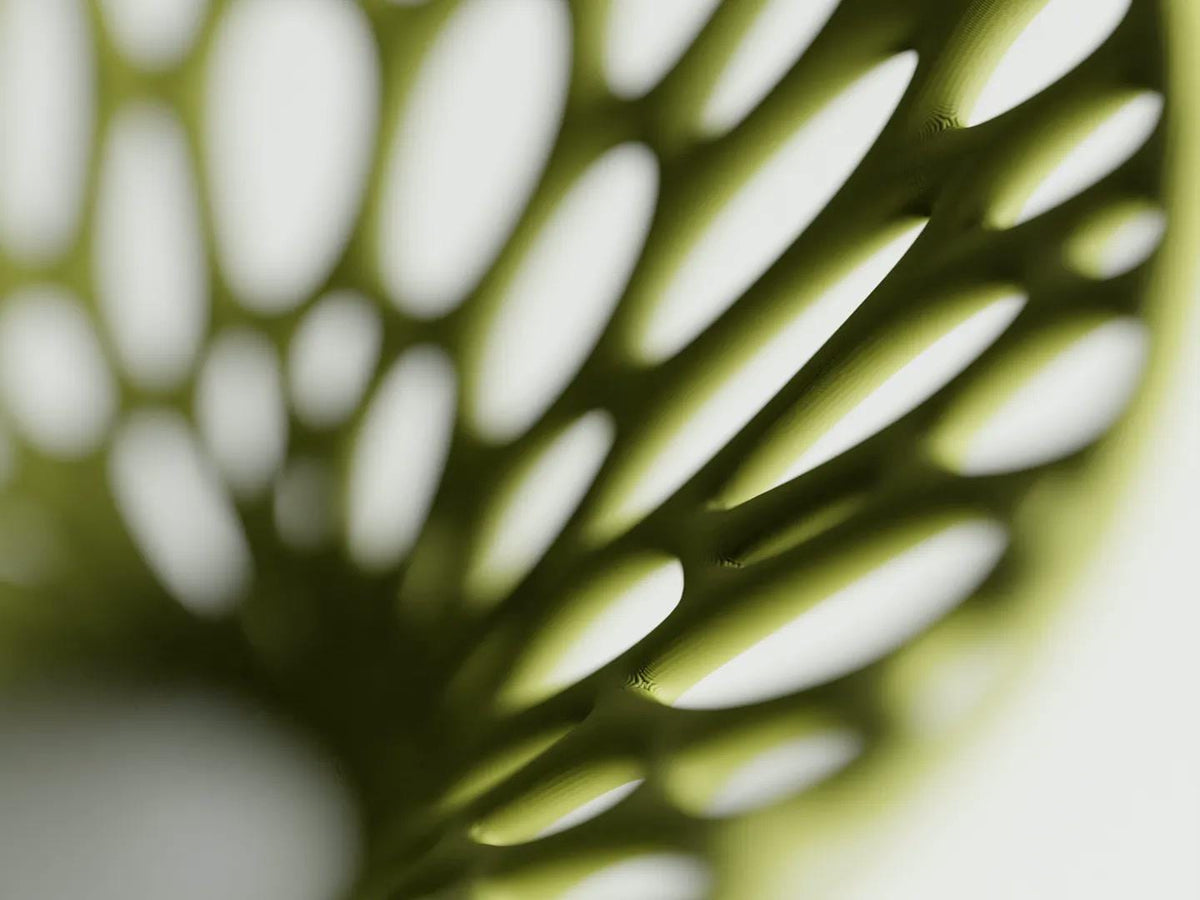 Macro detail of the LatticeFlare bowl's airy organic lattice