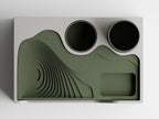 Overhead view of the Woodland Ivory organizer with Dark Green landscape and pen cup inside an Ivory White frame.