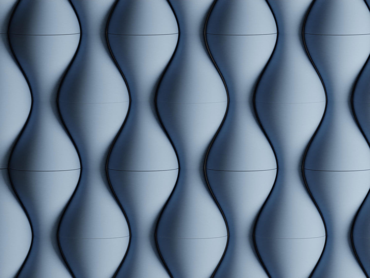 Front close-up of a blue HaloWeave tile arrangement showing the repeating hourglass pattern