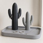 Close-up of the Modern Mono GroveKeeps Jewelry Stand faceted cactus organizer and tray