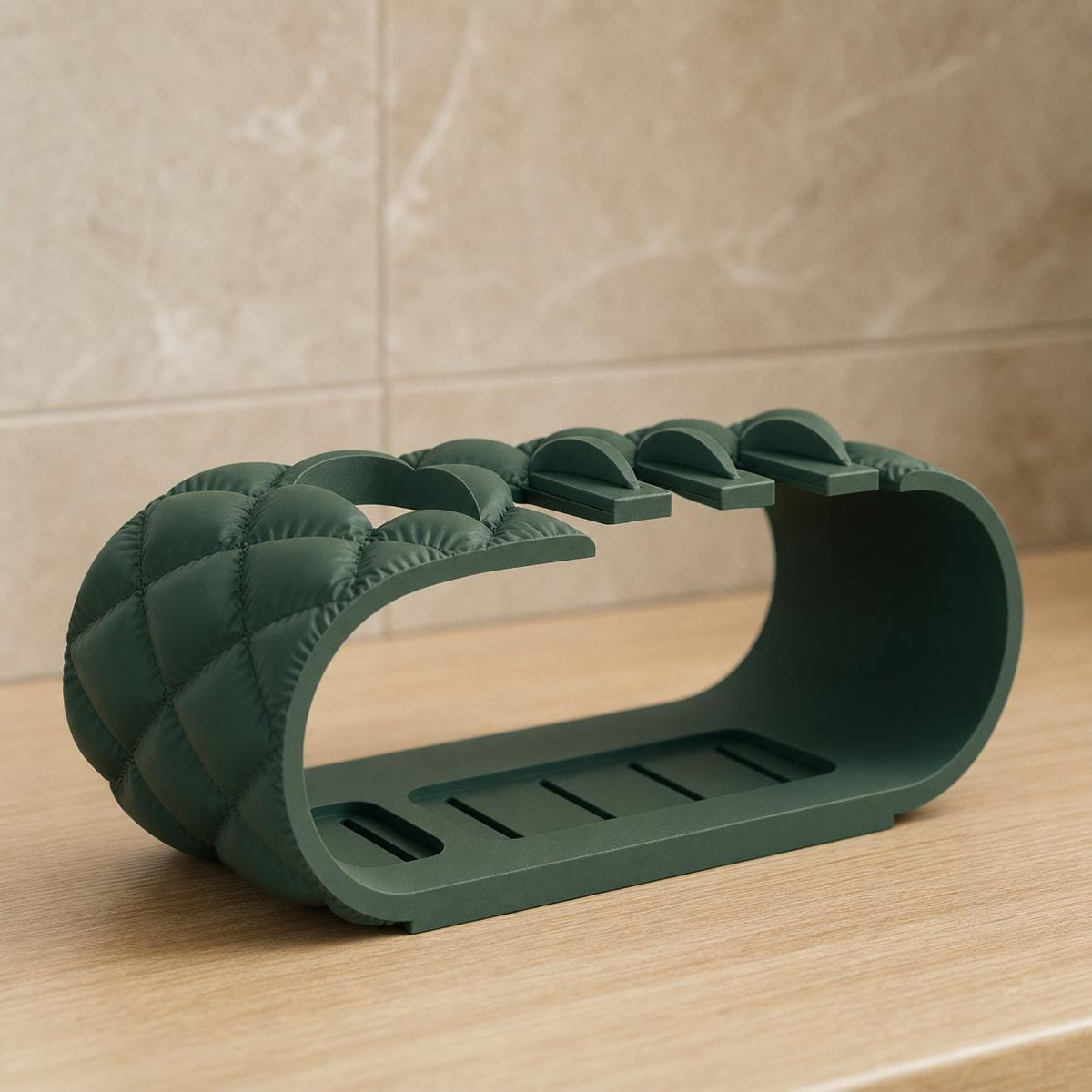 Side close-up of a Dark Green Brushbay Five-Slot Caddy