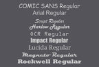 HavenMark font guide showing the nine available standard font families in their regular styles.