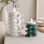 White tall and Mistletoe Green compact SpineGlow LED tealight holders shown side by side