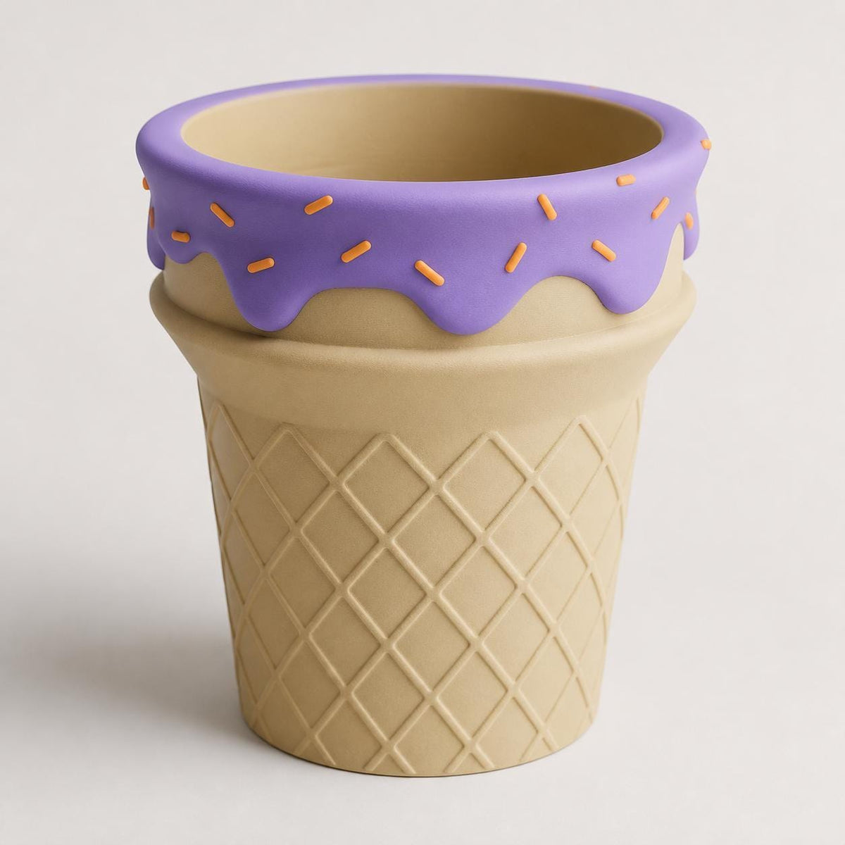 Three-quarter close-up of the empty Lavender Citrus ScoopBloom planter