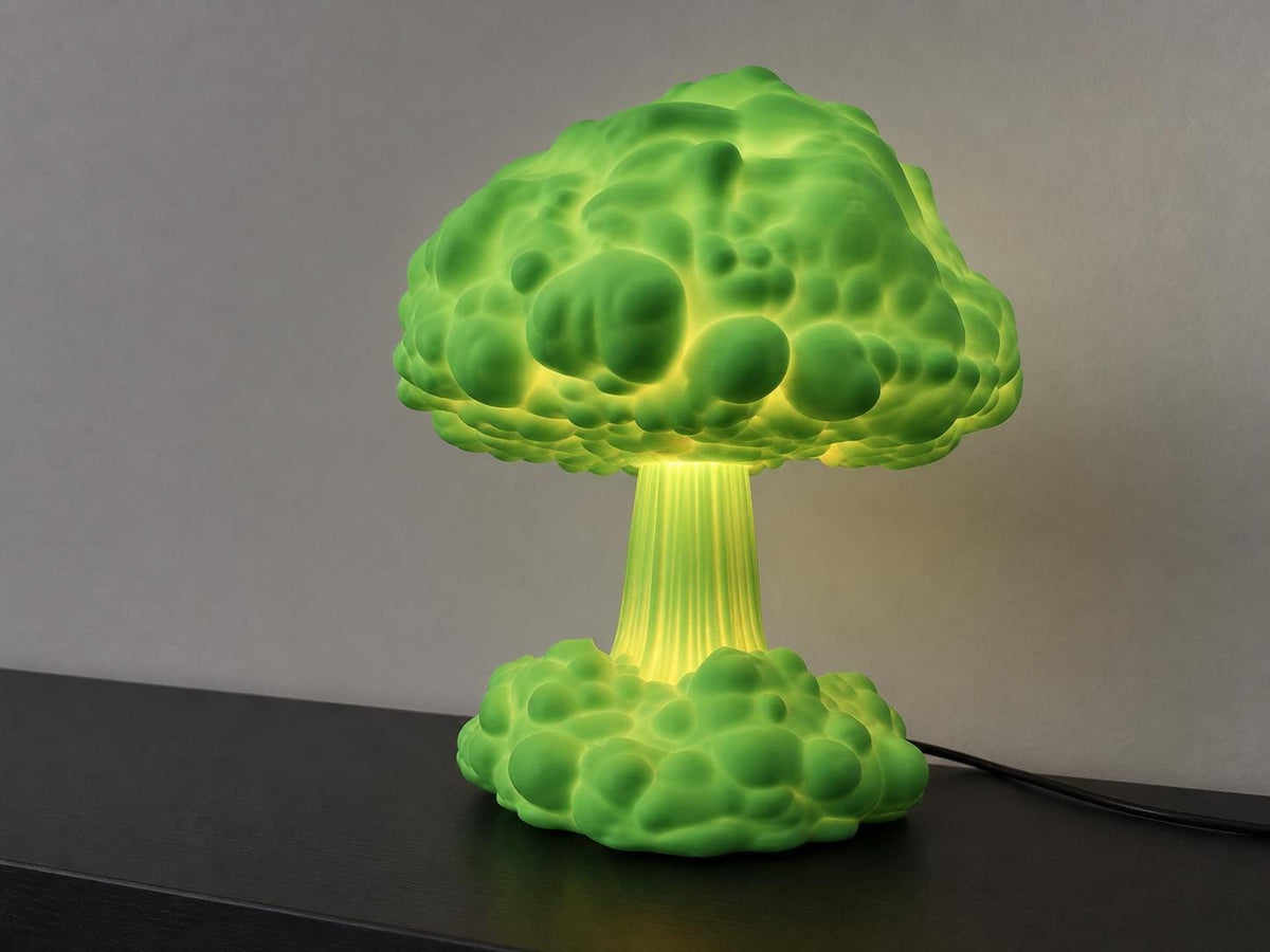 Large Grass Green Atomic Bloom wired USB lamp glowing from an alternate angle