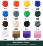 Complete labeled weatherproof color reference showing all available custom color choices. For Specialty Colors: Select "Specialty: see chart"; enter the color in Personalization.