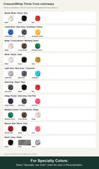 Named colorway swatch showing each option. For Specialty Colors: Select "Specialty: see chart"; enter the color in Personalization.