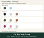 Named colorway swatch showing each option. For Specialty Colors: Select "Specialty: see chart"; enter the color in Personalization.
