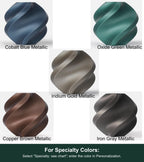Complete labeled metallic color reference showing all available custom color choices. For Specialty Colors: Select "Specialty: see chart"; enter the color in Personalization.