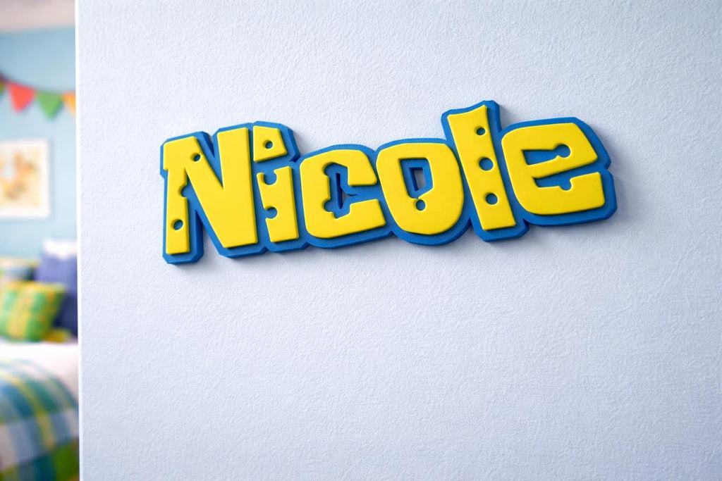 Cartoon "Sponge" Style Name Sign for Kids Room Door Wall Decor, shown in the main close-up listing view with its overall design visible.